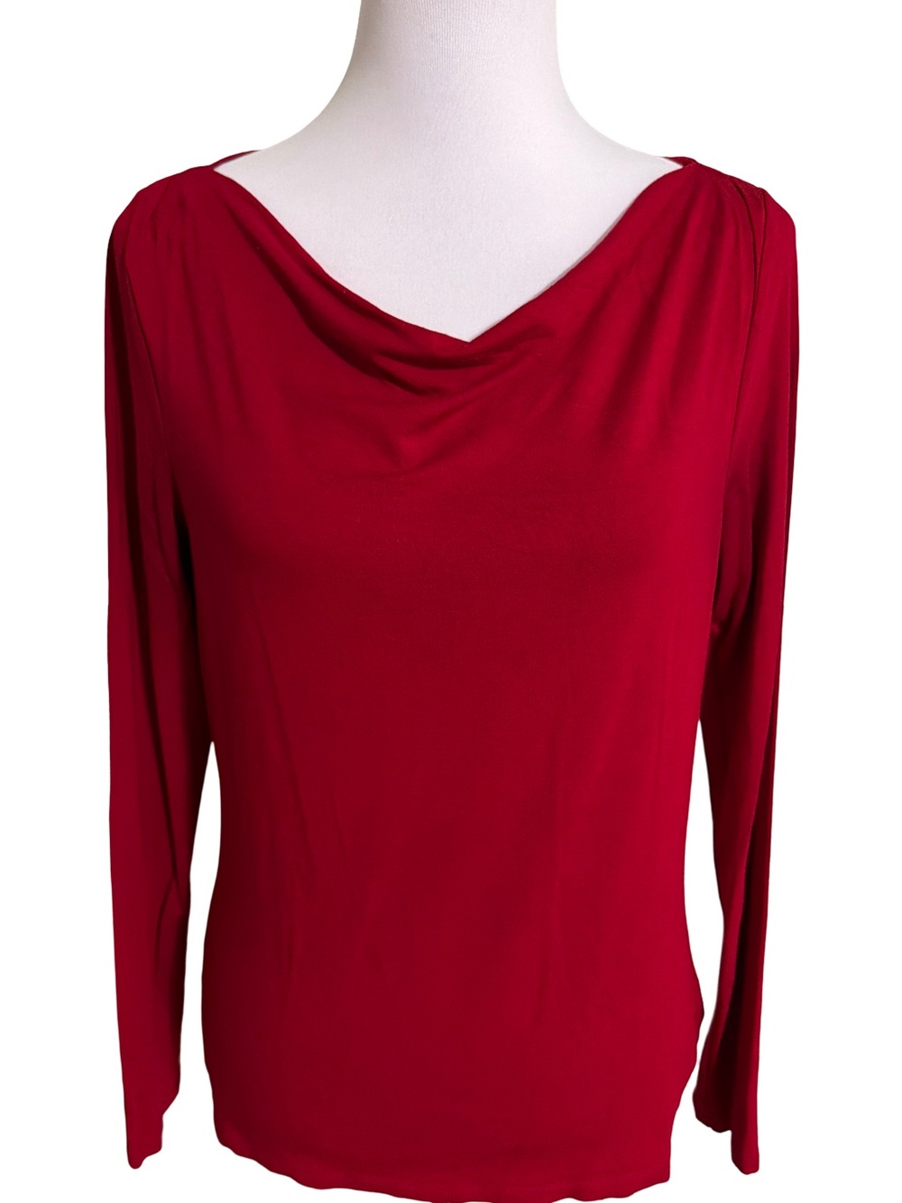 Ralph Lauren Red Draped-Neck Long Sleeve Top